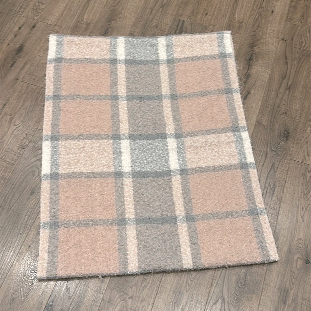 Pink Gray Plaid Oversized Infinity Scarf Cozy Soft Loop Wrap